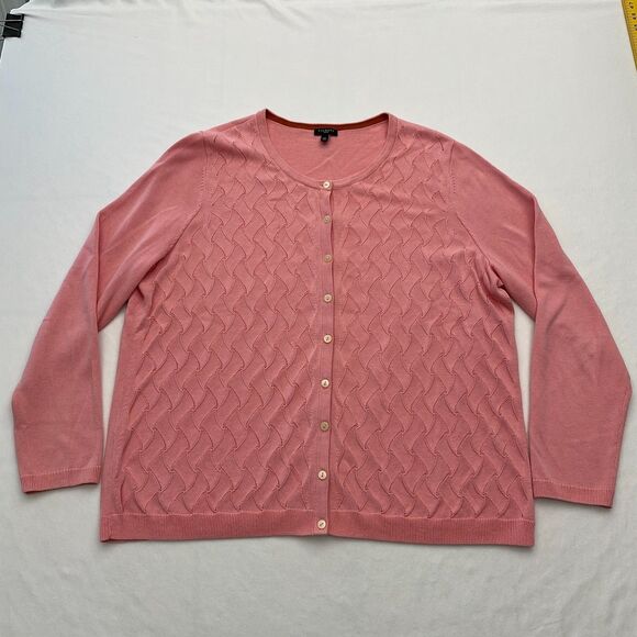 Talbots Sweater Twinset Cardigan Shell Pink Cotton Blend Womens 2X Preppy - Picture 2 of 9